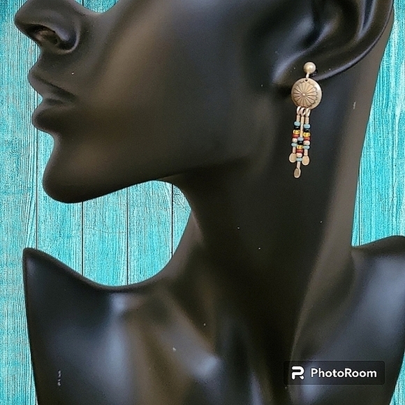 Dainty Sterling Silver Concho Fringe Post Earrings - Picture 1 of 5